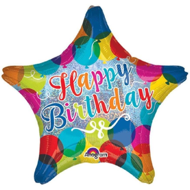 Anagram Happy Birthday Sparkle Balloons Star Shaped Foil Helium Balloon