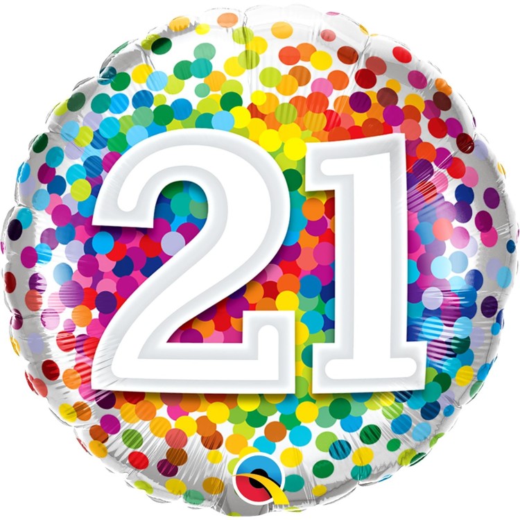 Qualatex Age 21 Rainbow Confetti Microfoil Helium Balloon