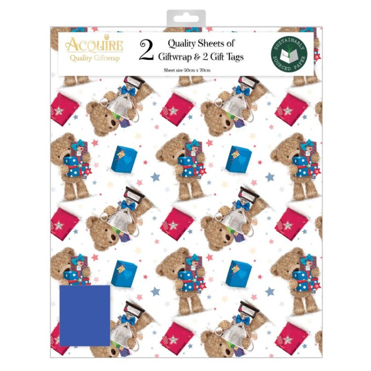 Teddy Bear 2 Sheets 2 Tags Gift Wrap