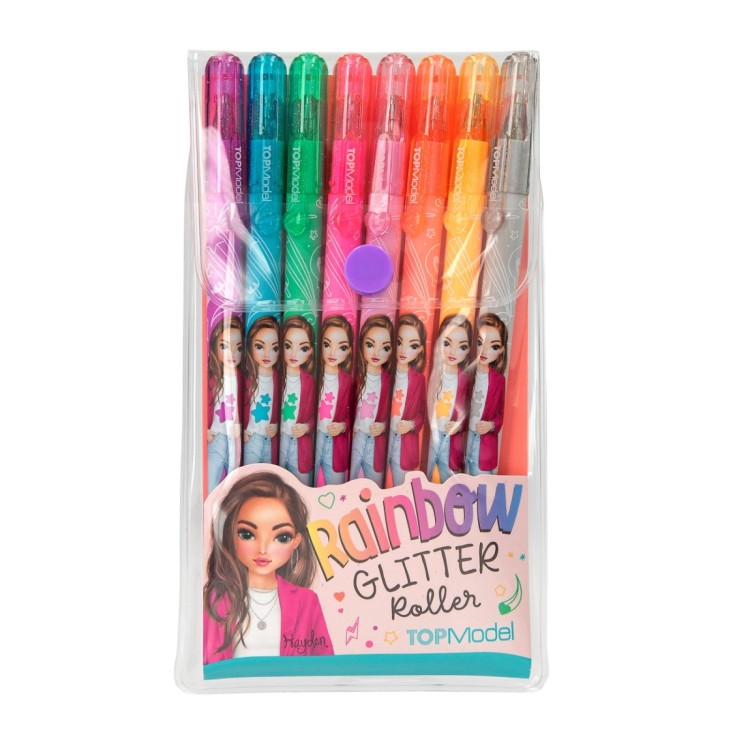 Top Model Rainbow Glitter Roller Gel Pen 8 Pack